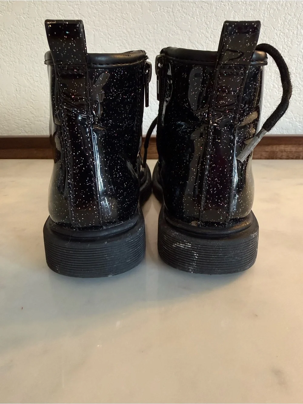 Steve Madden Black Glitter Lace-Up Kids Ankle Boots